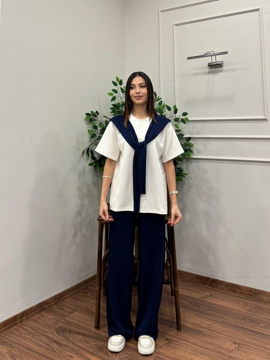 Verona Şal Bağlama Detay Lacivert Takım