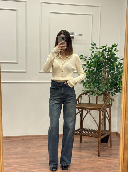 Wide Leg Kahve Yıkamalı Jean