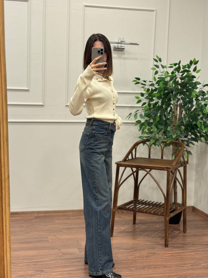 Wide Leg Kahve Yıkamalı Jean