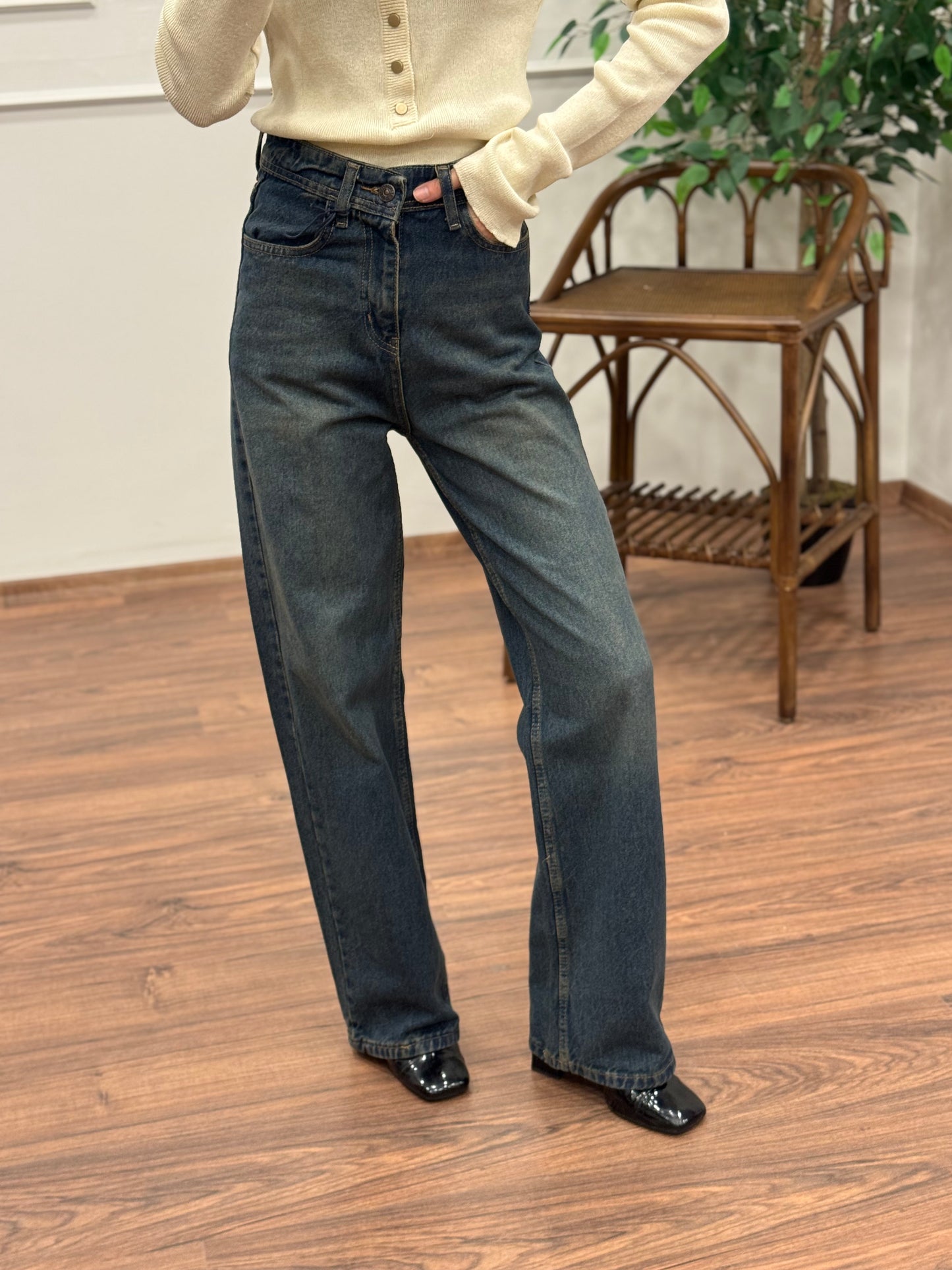 Wide Leg Kahve Yıkamalı Jean