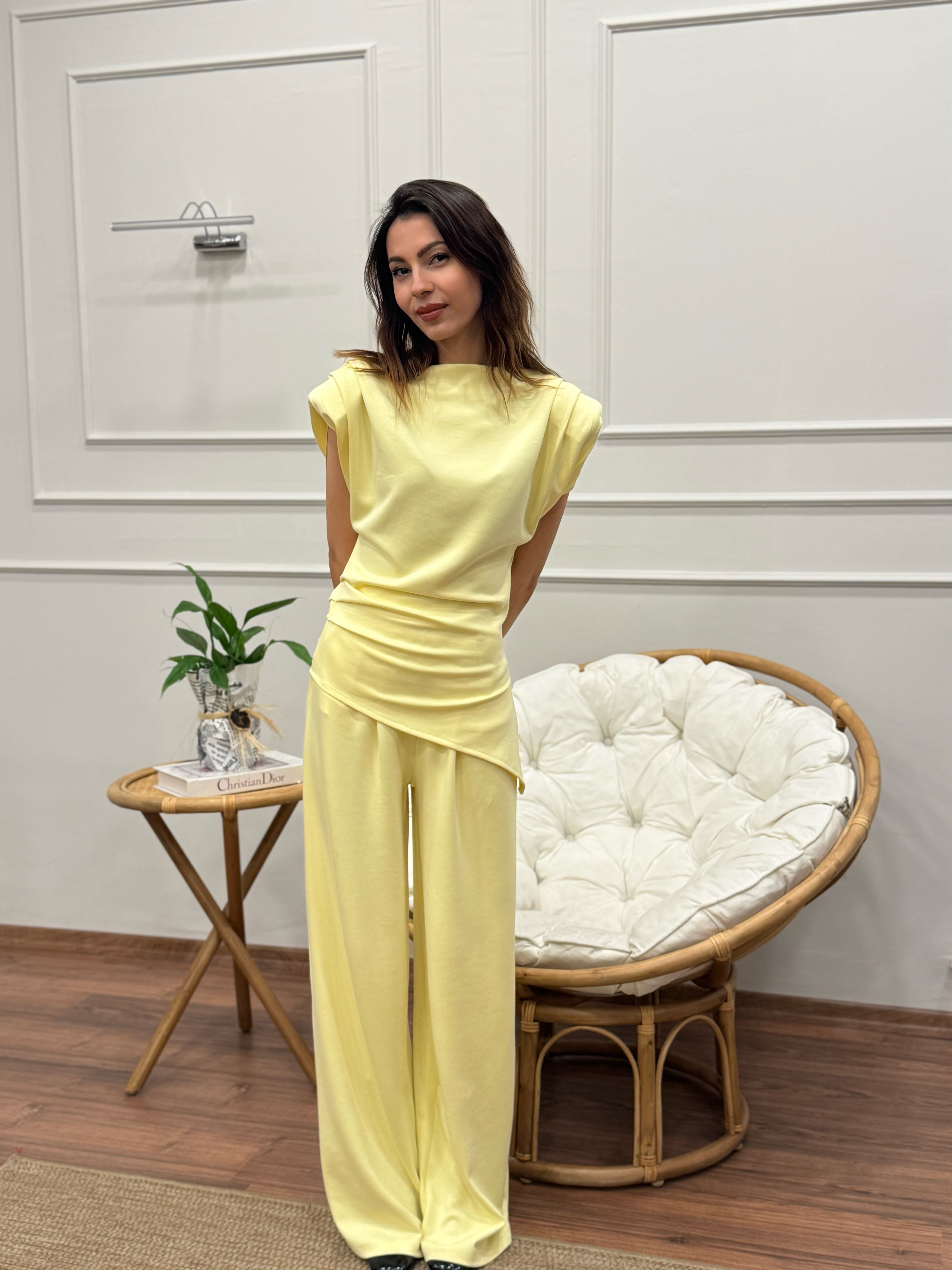 Stella Özel Tasarım İspanyol Pantolon Bluz Sarı Takım