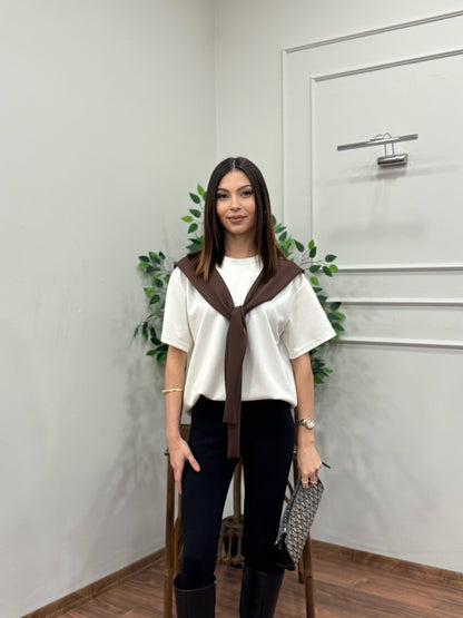 Tie Twst Model Bağlama Detay Kahverengi Bluz