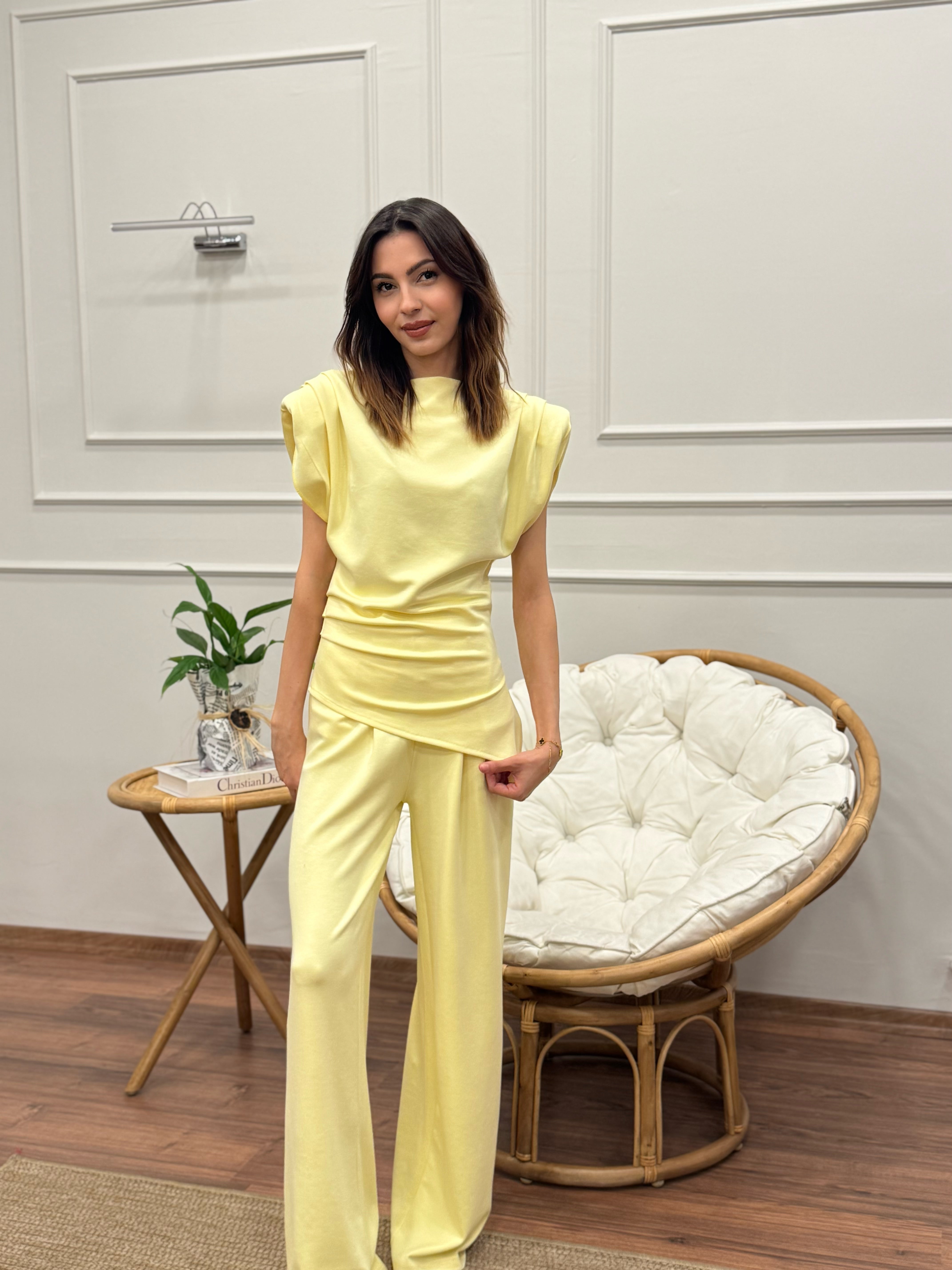 Stella Özel Tasarım İspanyol Pantolon Bluz Sarı Takım