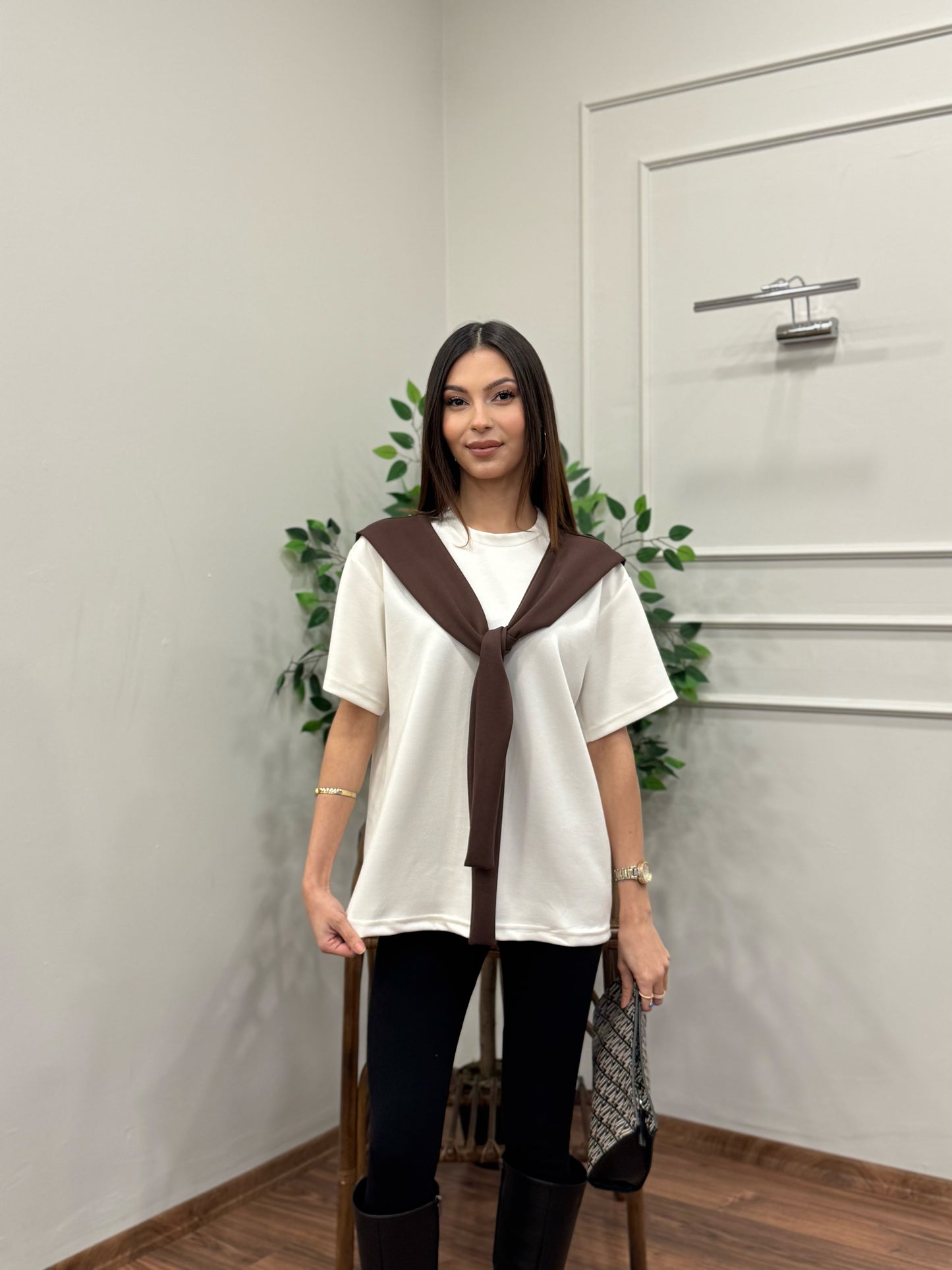 Tie Twst Model Bağlama Detay Kahverengi Bluz