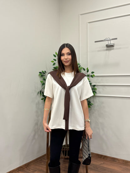 Tie Twst Model Bağlama Detay Kahverengi Bluz