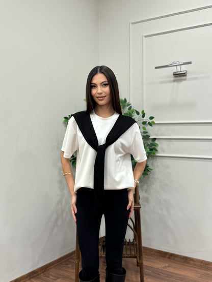 Tie Twst Model Bağlama Detay Siyah Bluz