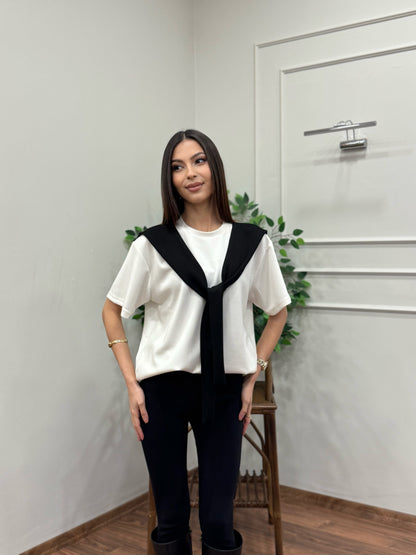 Tie Twst Model Bağlama Detay Siyah Bluz