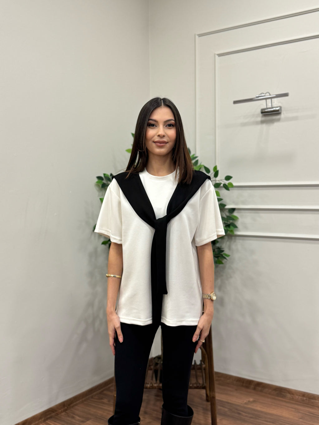 Tie Twst Model Bağlama Detay Siyah Bluz