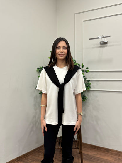 Tie Twst Model Bağlama Detay Siyah Bluz