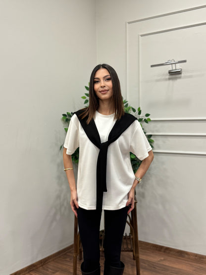 Tie Twst Model Bağlama Detay Siyah Bluz