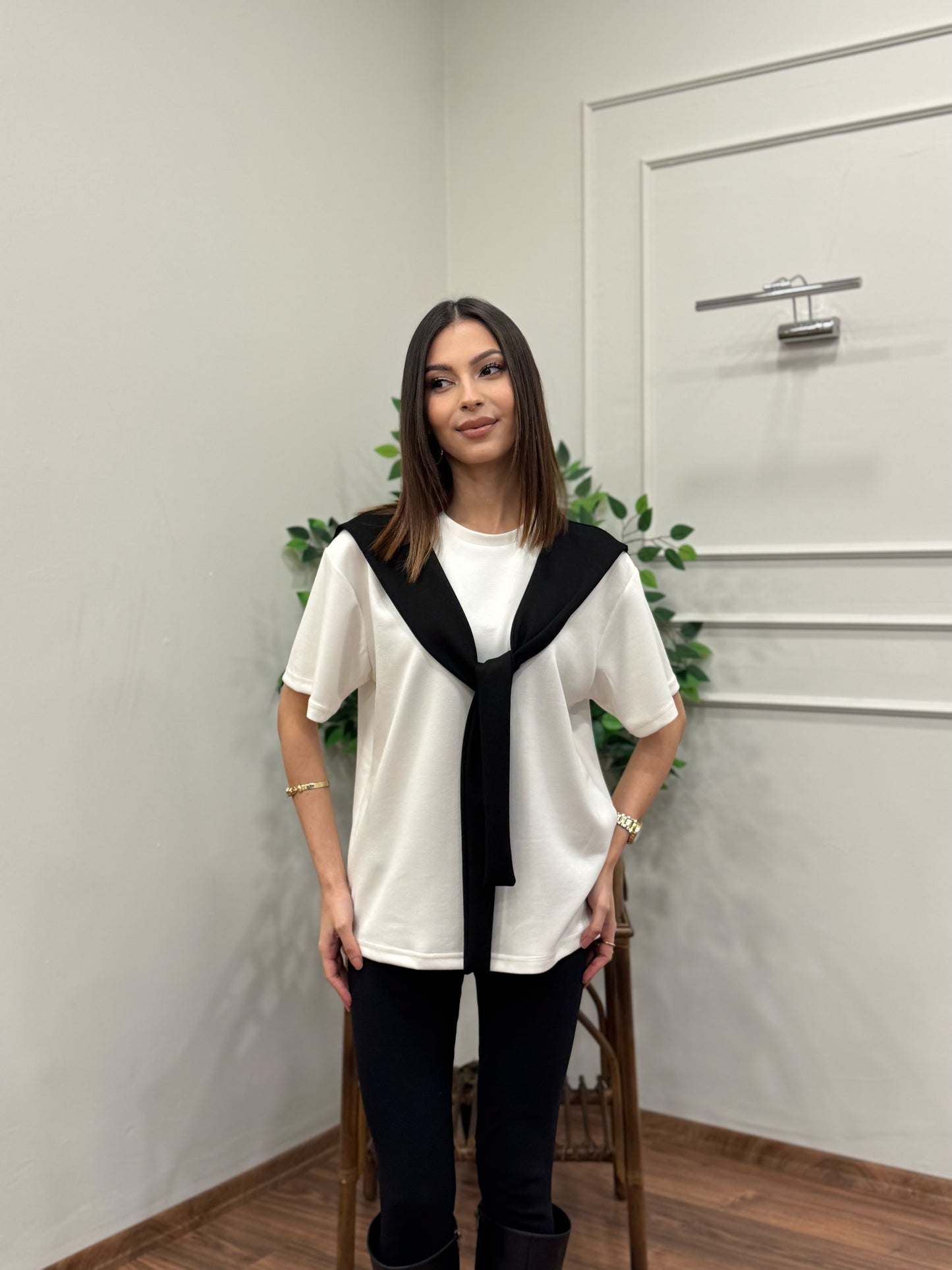 Tie Twst Model Bağlama Detay Siyah Bluz