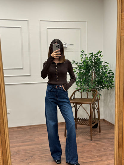 Wide Leg Mavi Yıkamalı Jean