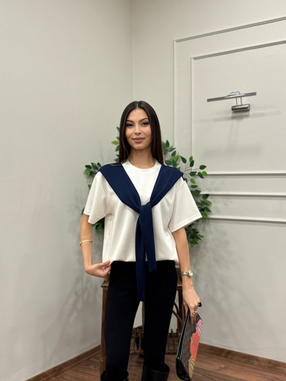 Tie Twst Model Bağlama Detay Lacivert Bluz