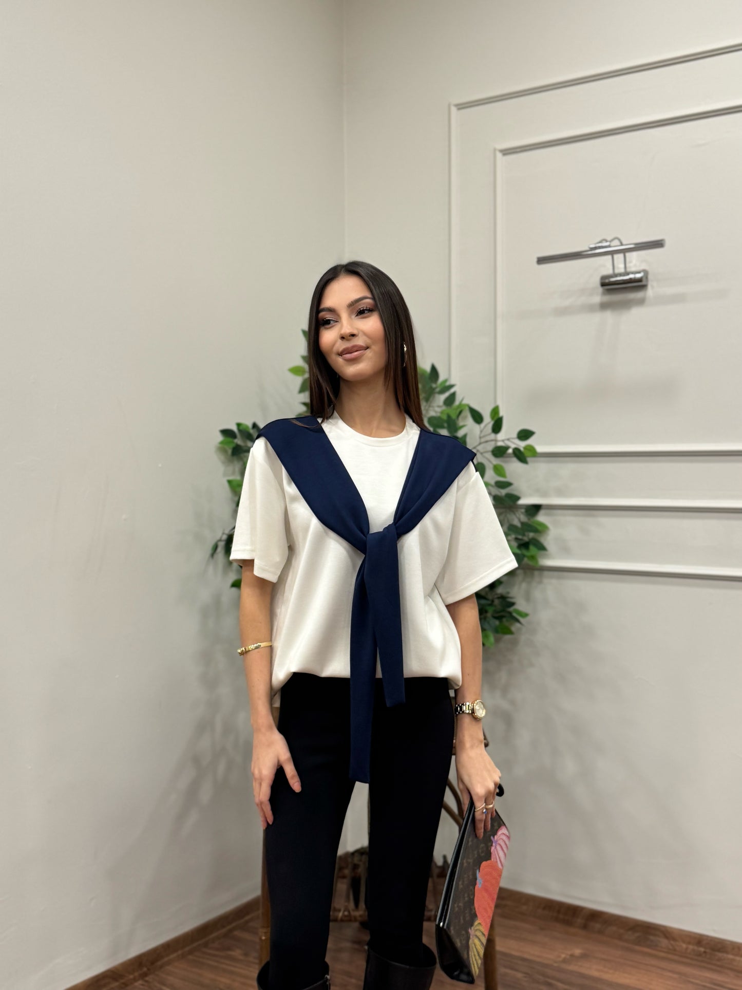 Tie Twst Model Bağlama Detay Lacivert Bluz