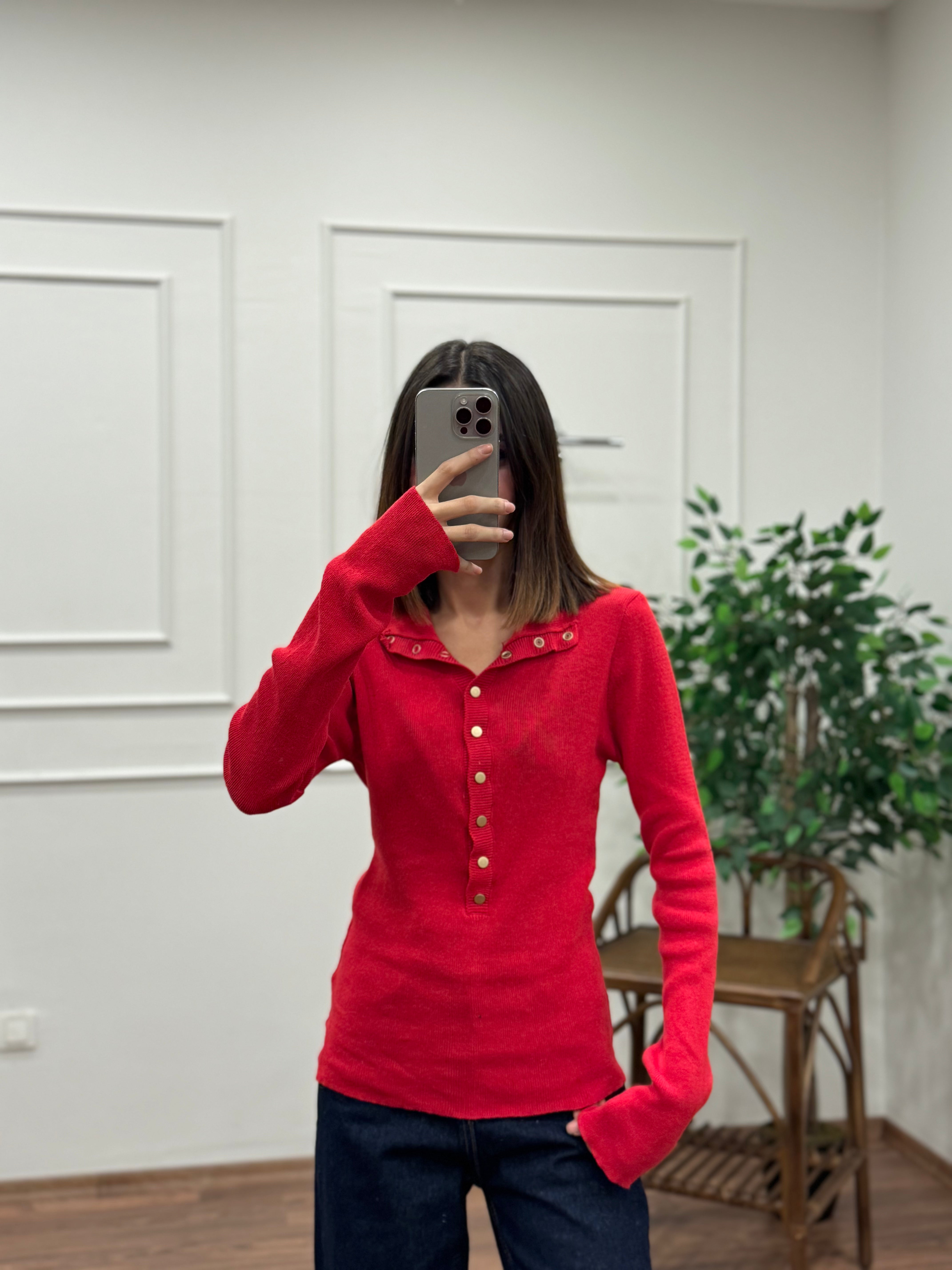 Cozy Triko Kırmızı Bluz