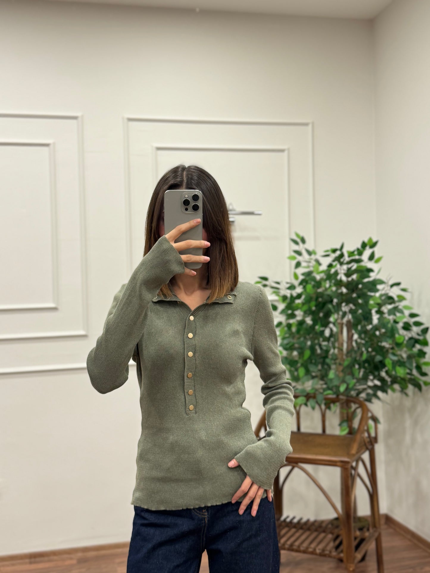 Cozy Triko Haki Bluz