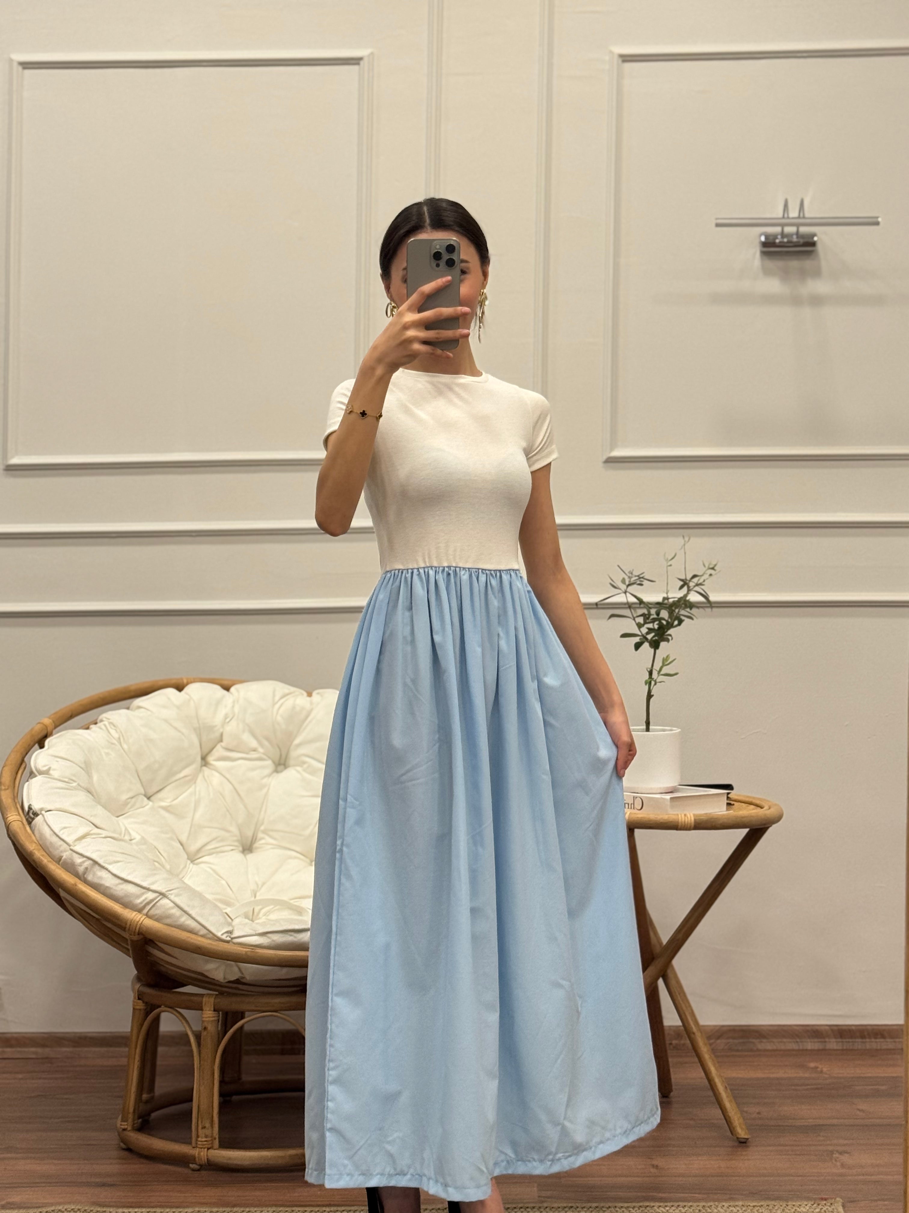 Diana Kloş Kemerli Bebe Mavisi Elbise