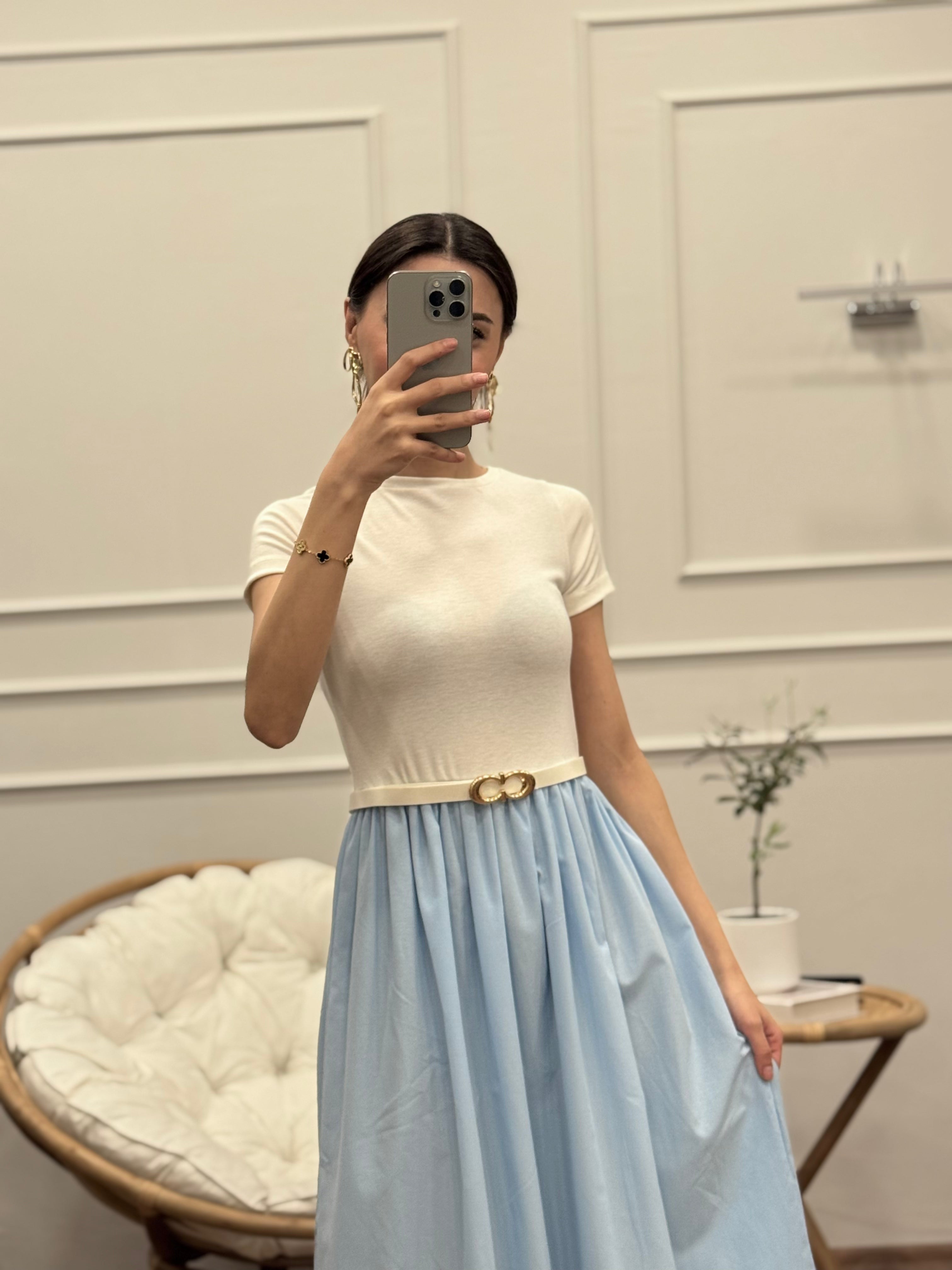 Diana Kloş Kemerli Bebe Mavisi Elbise