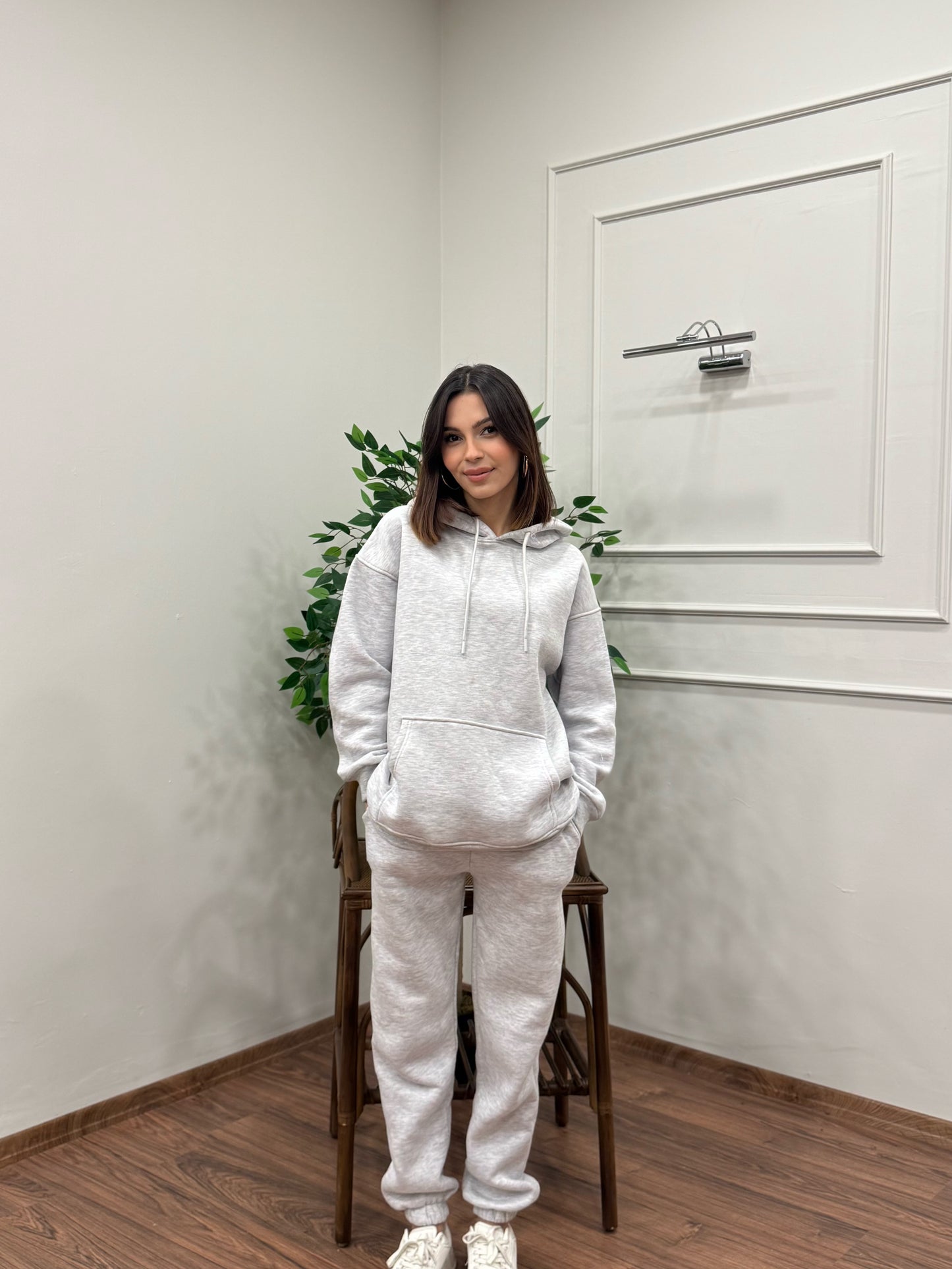 Miley Kapüşonlu Gri Eşofman Takımı