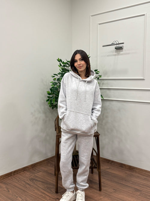Miley Kapüşonlu Gri Eşofman Takımı