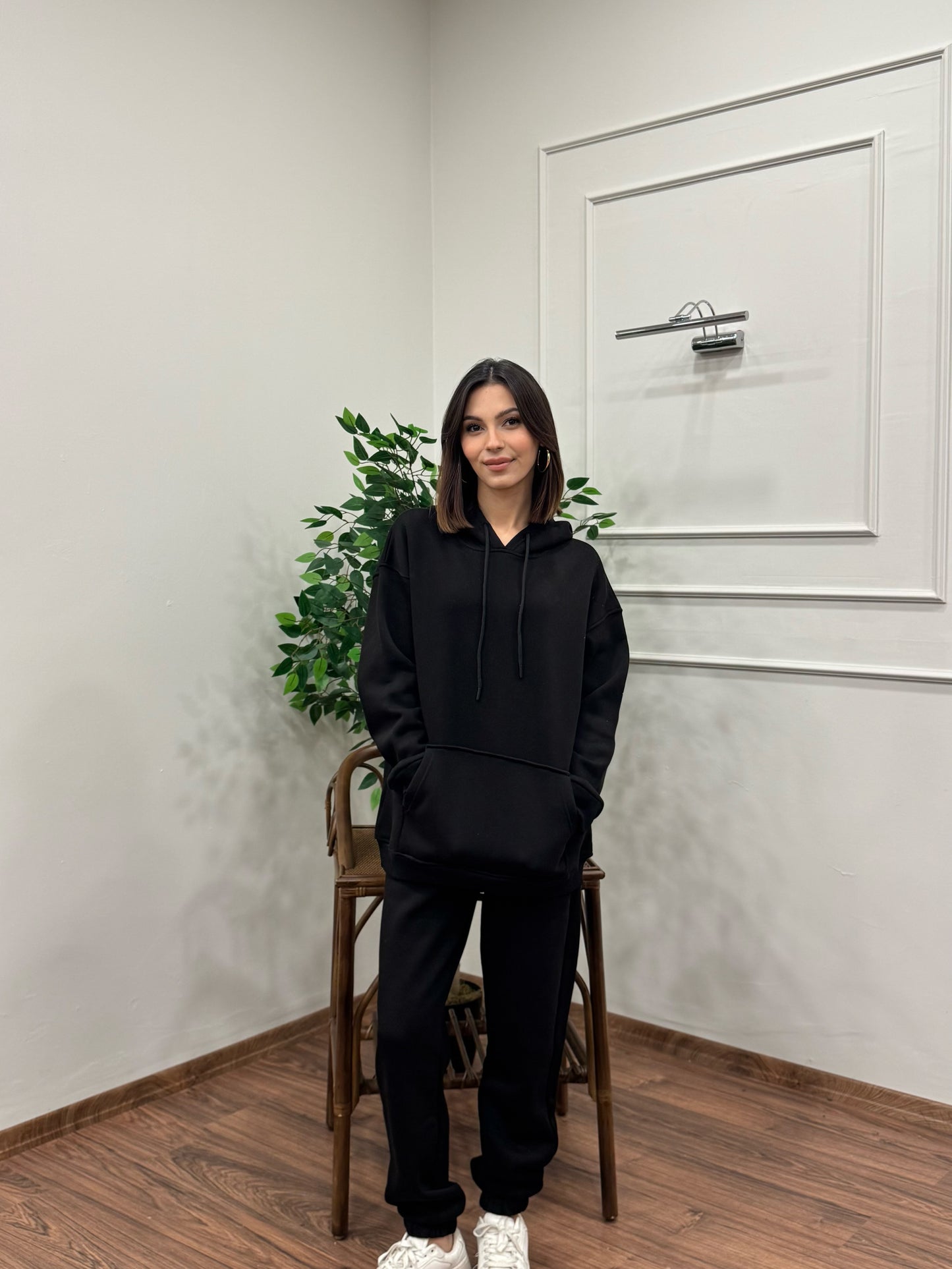 Miley Kapüşonlu Siyah Eşofman Takımı