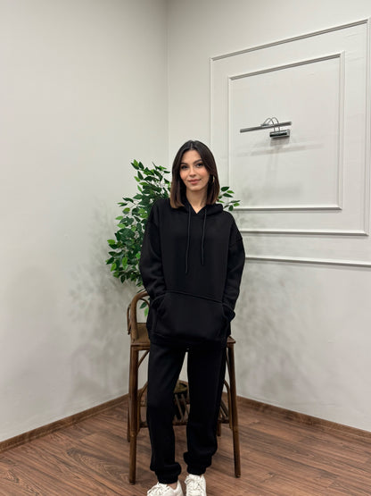 Miley Kapüşonlu Siyah Eşofman Takımı