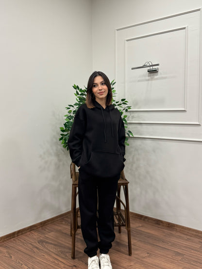 Miley Kapüşonlu Siyah Eşofman Takımı