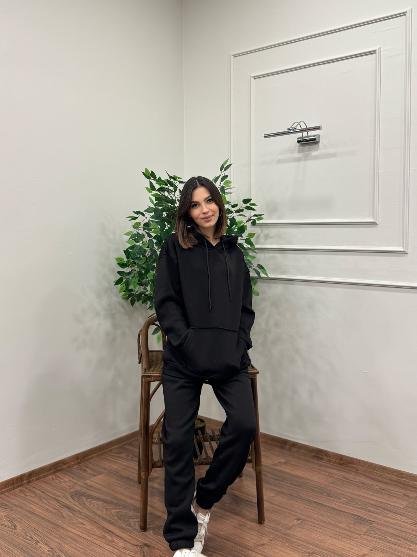 Miley Kapüşonlu Siyah Eşofman Takımı