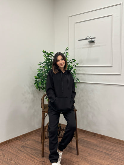 Miley Kapüşonlu Siyah Eşofman Takımı