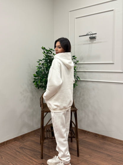 Miley Kapüşonlu Beyaz Eşofman Takımı
