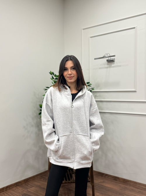 Lisa Kapüşonlu Gri Hoodie