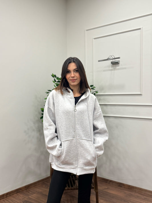 Lisa Kapüşonlu Gri Hoodie
