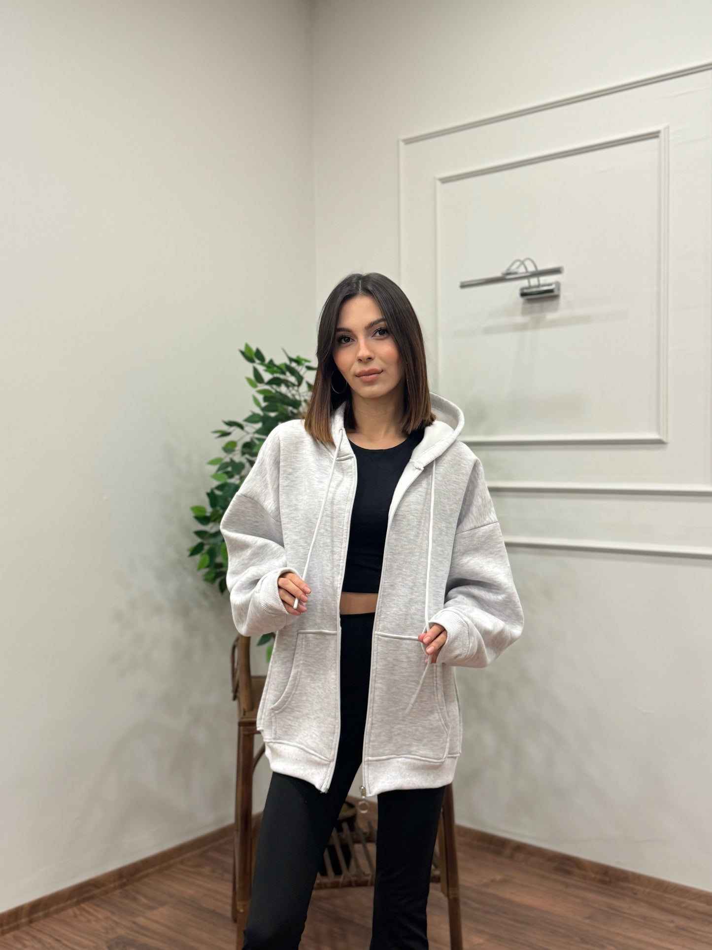 Lisa Kapüşonlu Gri Hoodie