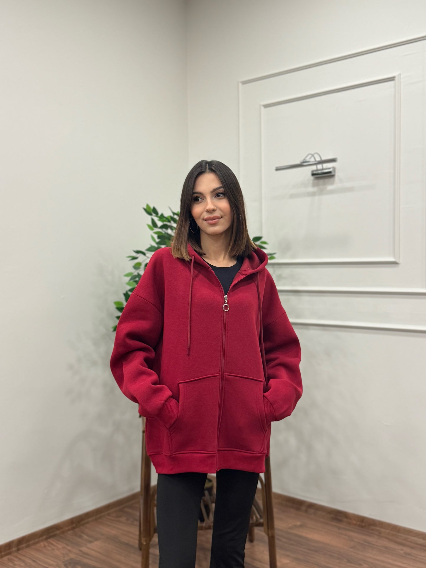 Lisa Kapüşonlu Bordo Hoodie