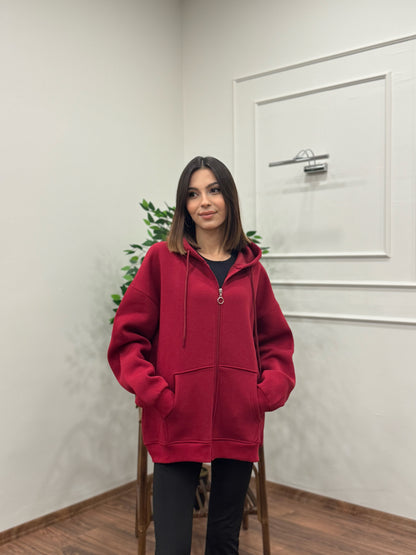 Lisa Kapüşonlu Bordo Hoodie