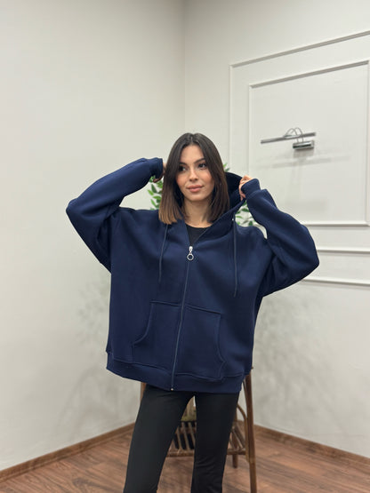 Lisa Kapüşonlu Lacivert Hoodie