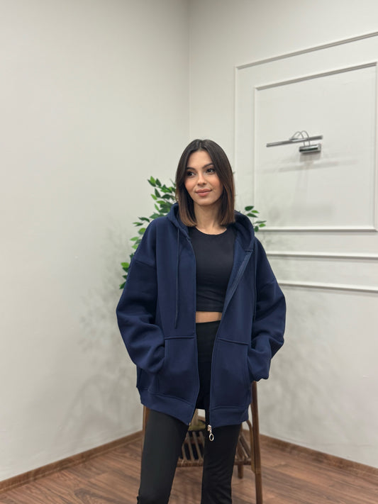 Lisa Kapüşonlu Lacivert Hoodie