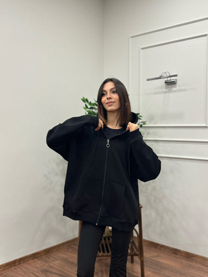 Lisa Kapüşonlu Siyah Hoodie