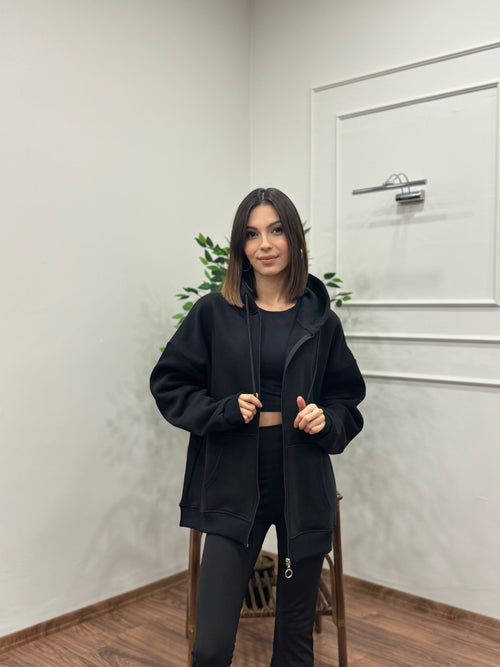 Lisa Kapüşonlu Siyah Hoodie