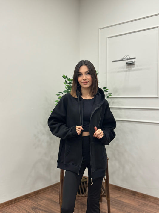 Lisa Kapüşonlu Siyah Hoodie