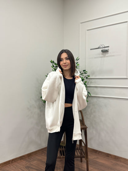 Lisa Kapüşonlu Beyaz Hoodie