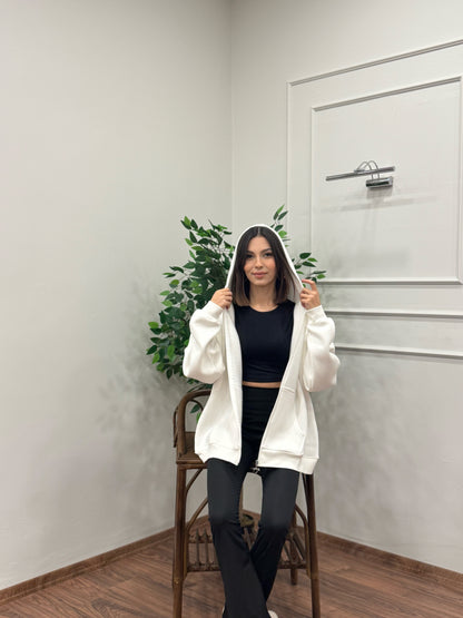 Lisa Kapüşonlu Beyaz Hoodie