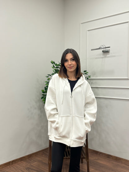 Lisa Kapüşonlu Beyaz Hoodie