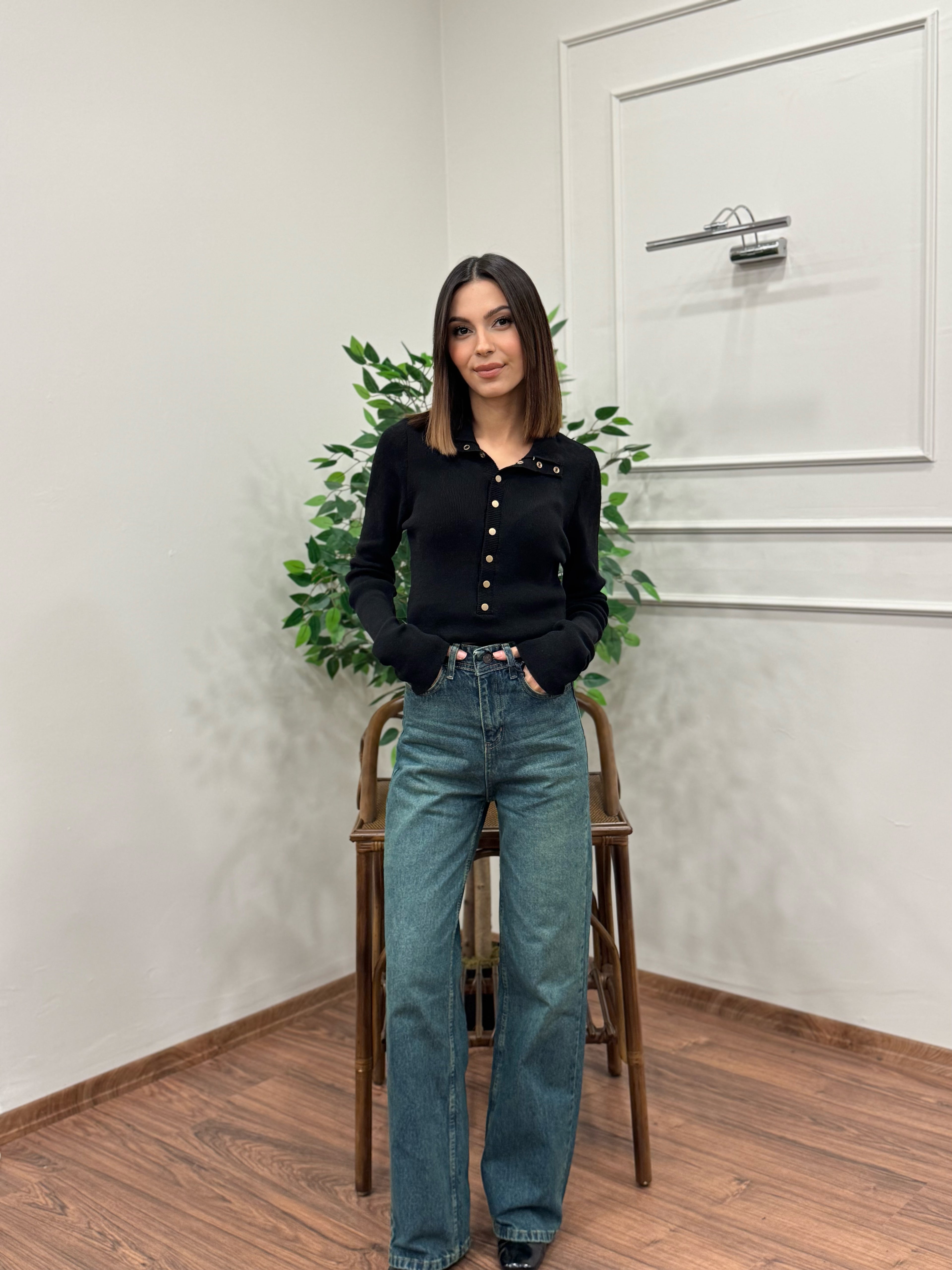 Wide Leg Yeşil Yıkamalı Jean