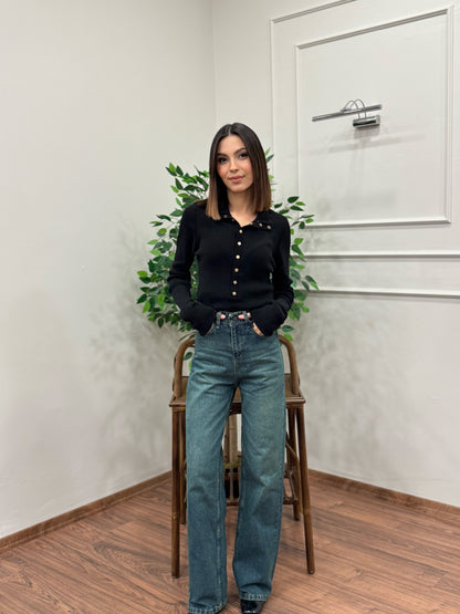Wide Leg Yeşil Yıkamalı Jean