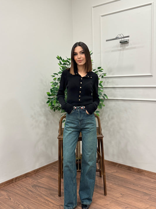 Wide Leg Yeşil Yıkamalı Jean