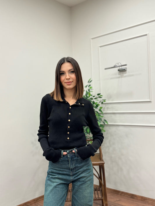 Cozy Triko Siyah Bluz