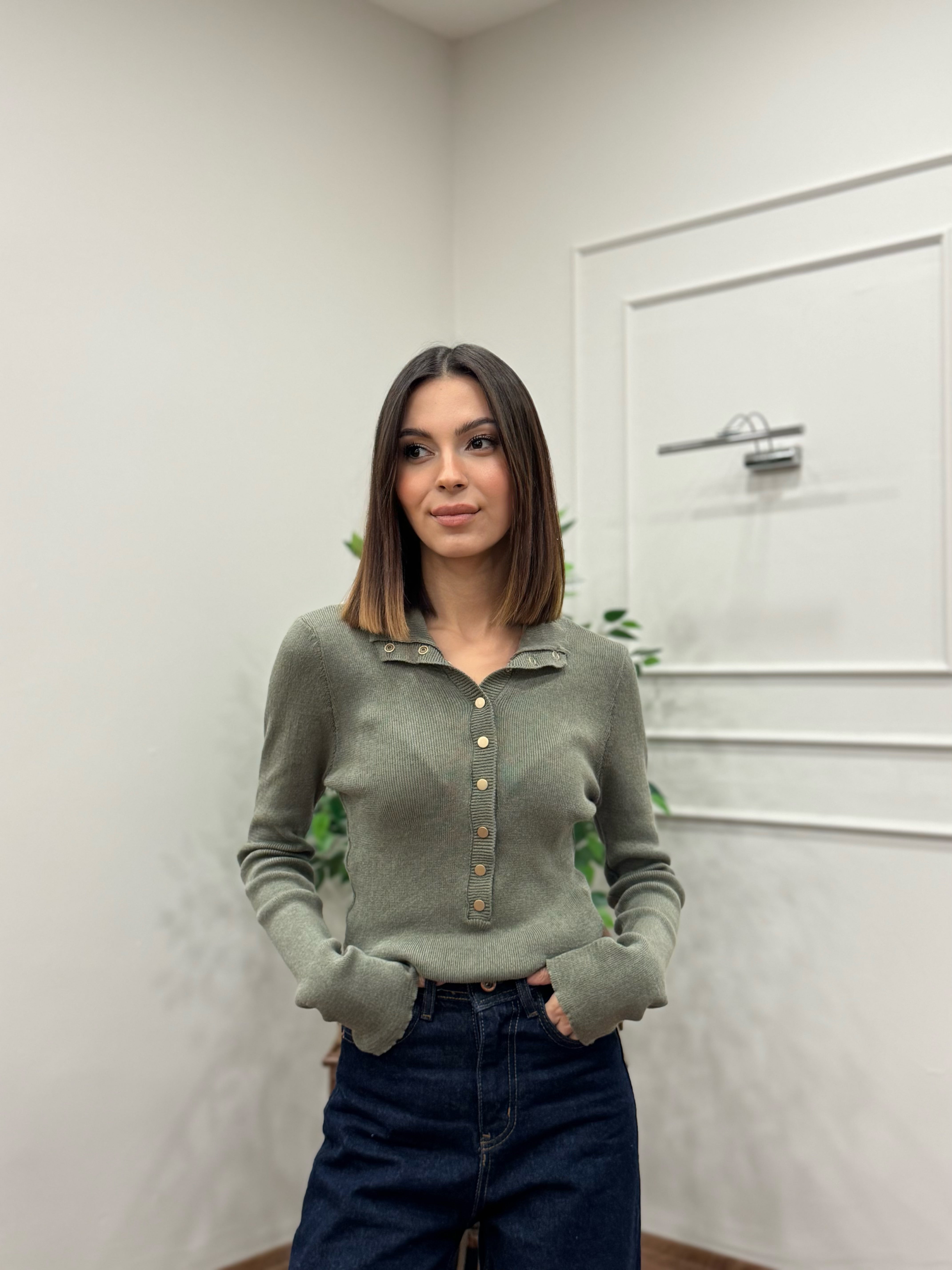 Cozy Triko Haki Bluz