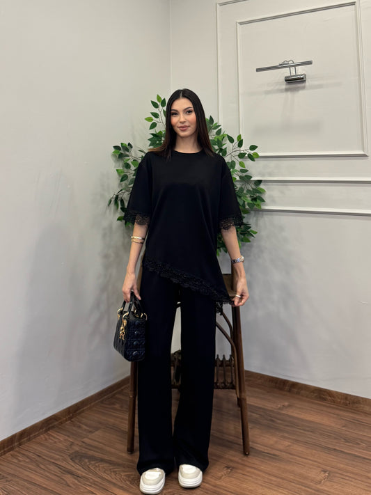 Axel Dantel Detay Siyah Takım