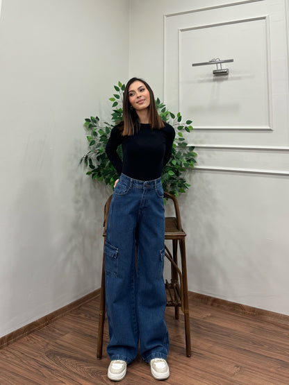 Vanta Kargo Cep Premium Mavi Jean